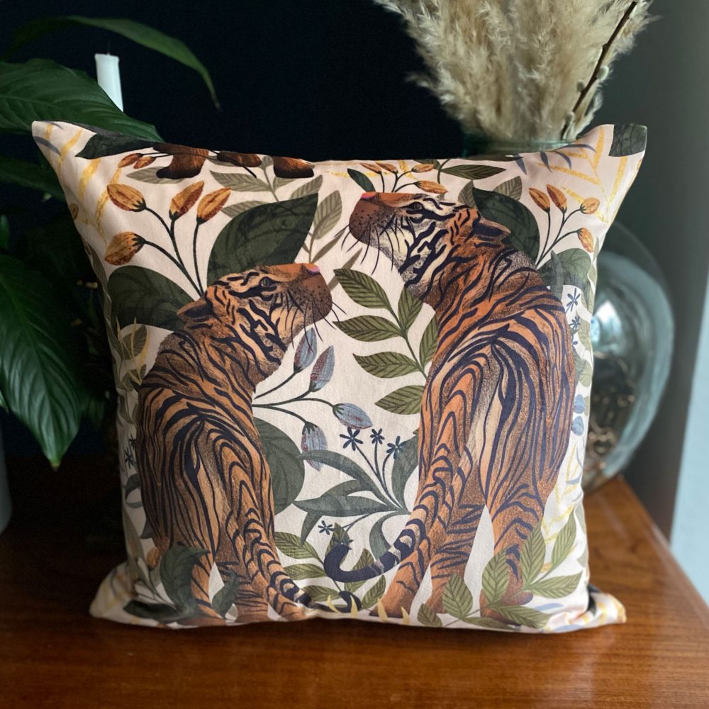 Luxury Velvet Cushion- Tiger II Cream by Lucy Rose