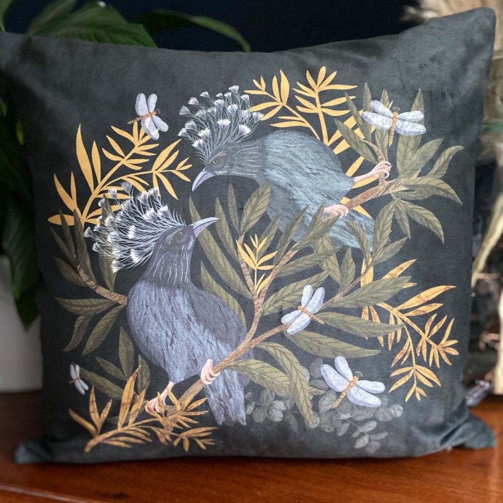Velvet Cushion, Crowned Pigeon for sale by illustrator Lucy Rose