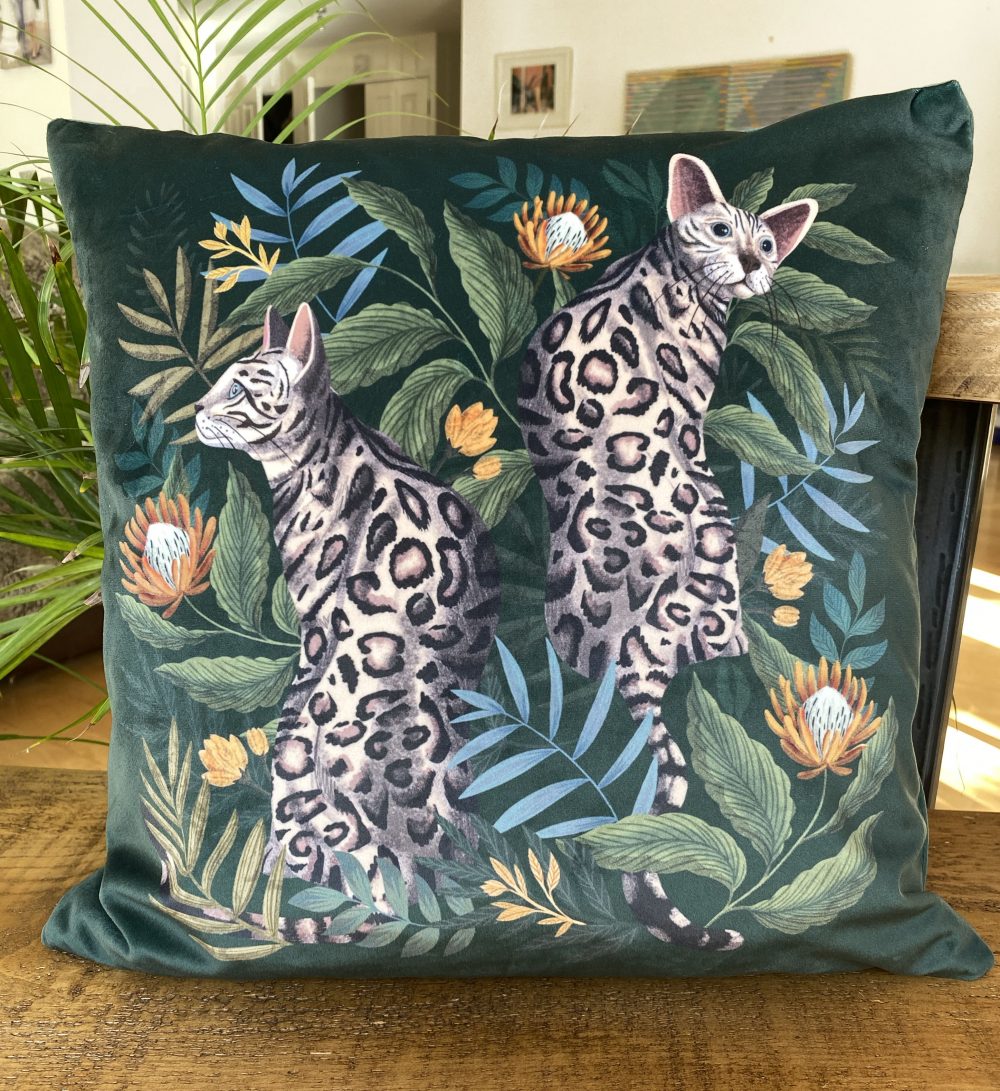 Bengal Cat, Luxury velvet cushion by Lucy Rose